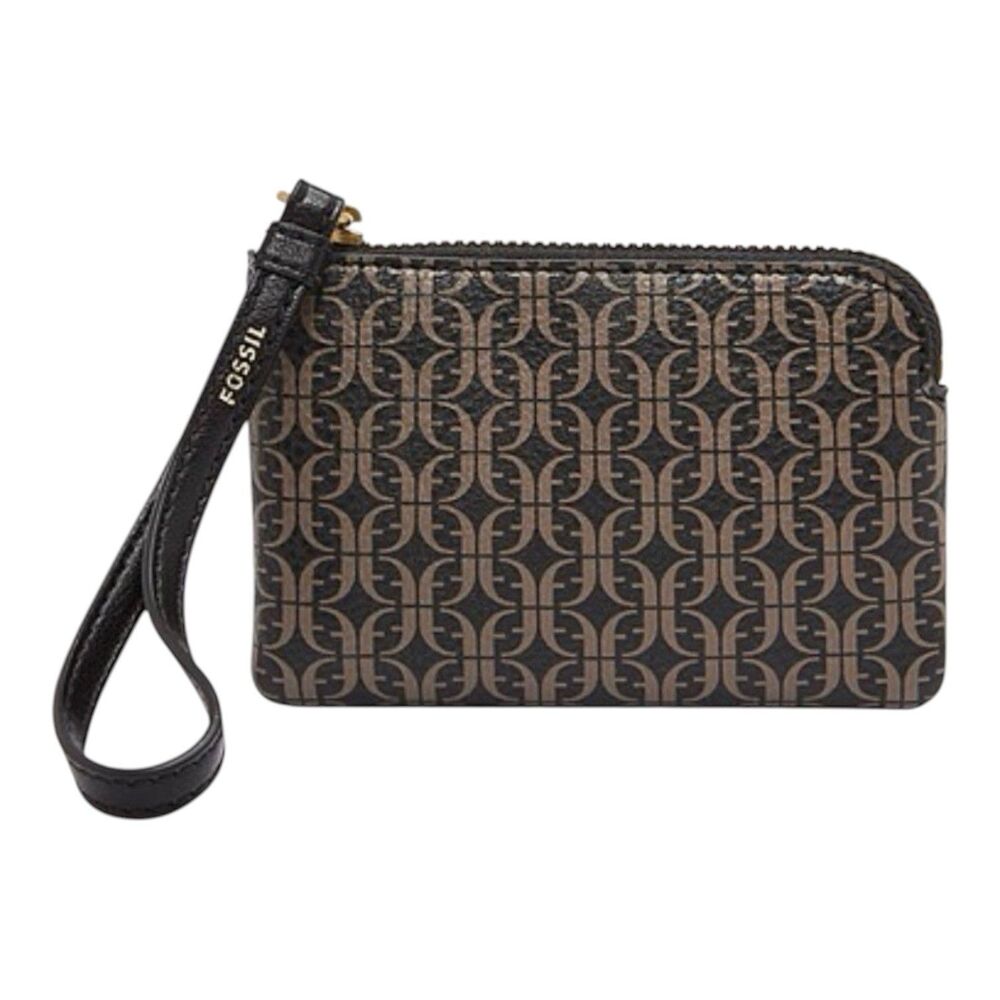 Fossil Sofia Zip Case Wristlet Black/Brown NWT MSRP $75